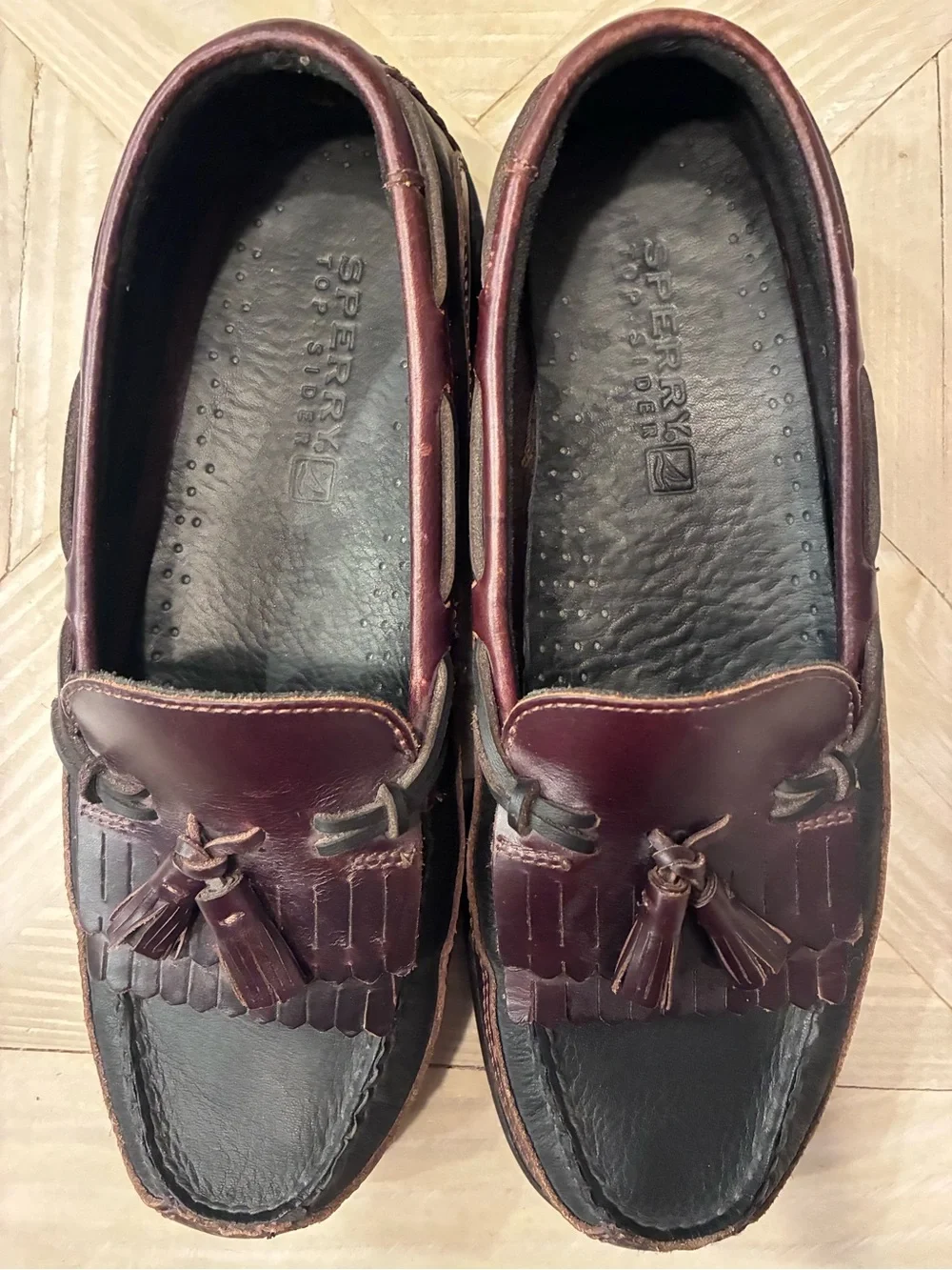 Sperry Men’s Burgundy and Black Tassel Slip-On Loafers